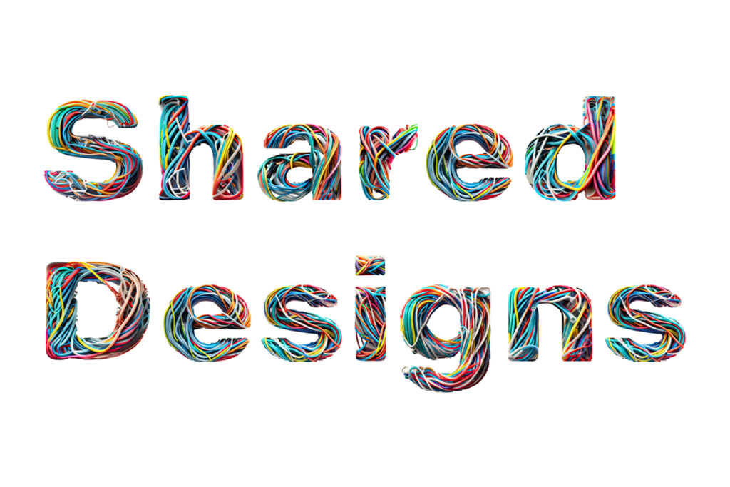 Shared Design project title created with coloured wires intertwined to form the letters.